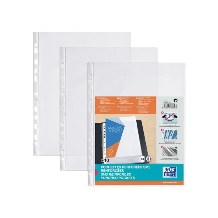 Oxford SM3 - 10 Pochettes perforées - A4 - lisse - pour 25 feuilles - 10/100