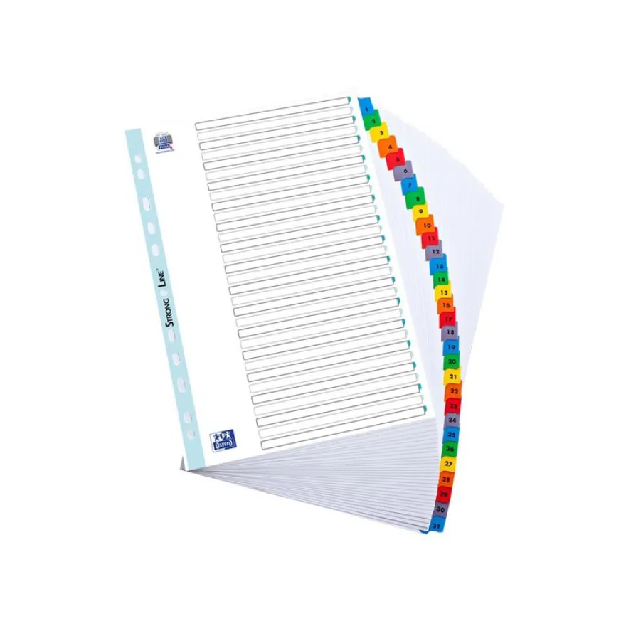 Oxford StrongLine - Intercalaire 31 positions numériques 1 à 31 - A4 Maxi - carte blanche
