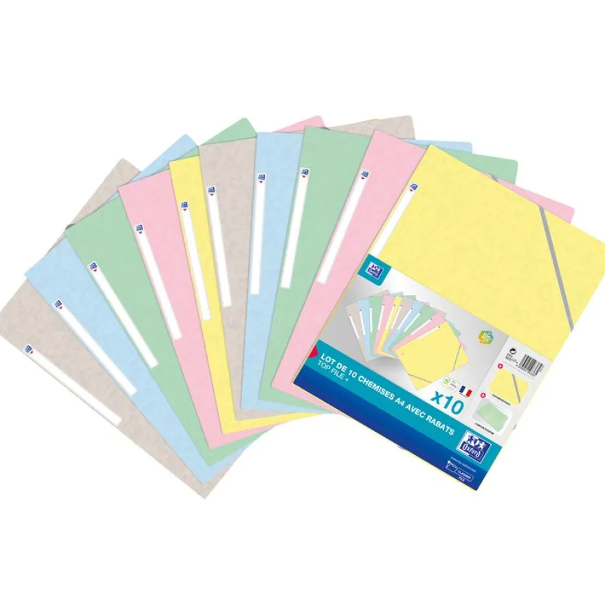 Oxford Top File Pastel - Lots de 10 Chemise à rabats - A4 - disponible dans différentes couleurs pastels