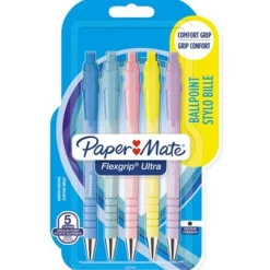 Paper Mate FlexGrip ultra - Pack de 5 stylos à bille (encre noire) - couleurs pastels assorties - 1 mm - rétractable