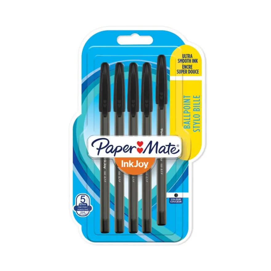 PAPER MATE® INKJOY 100™ - Blister de 5 stylos bille capuchonnés - Noir - Pointe fine