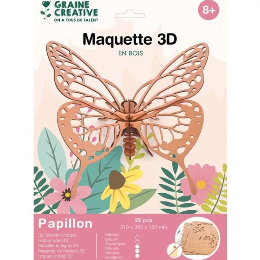 Papillon 3D en bois - Puzzle 22 pièces - Assemblage ludique dès 8 ans