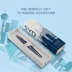 Parker Jotter - Stylo bille - Édition spéciale Sydney - Bleu Finition chrome - Encre Bleue - Coffret cadeau