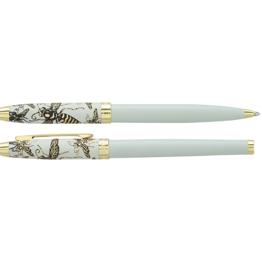 Parure bille + plume ENZO VARINI "Taormina XL Bugs" motifs abeilles coloris blanc