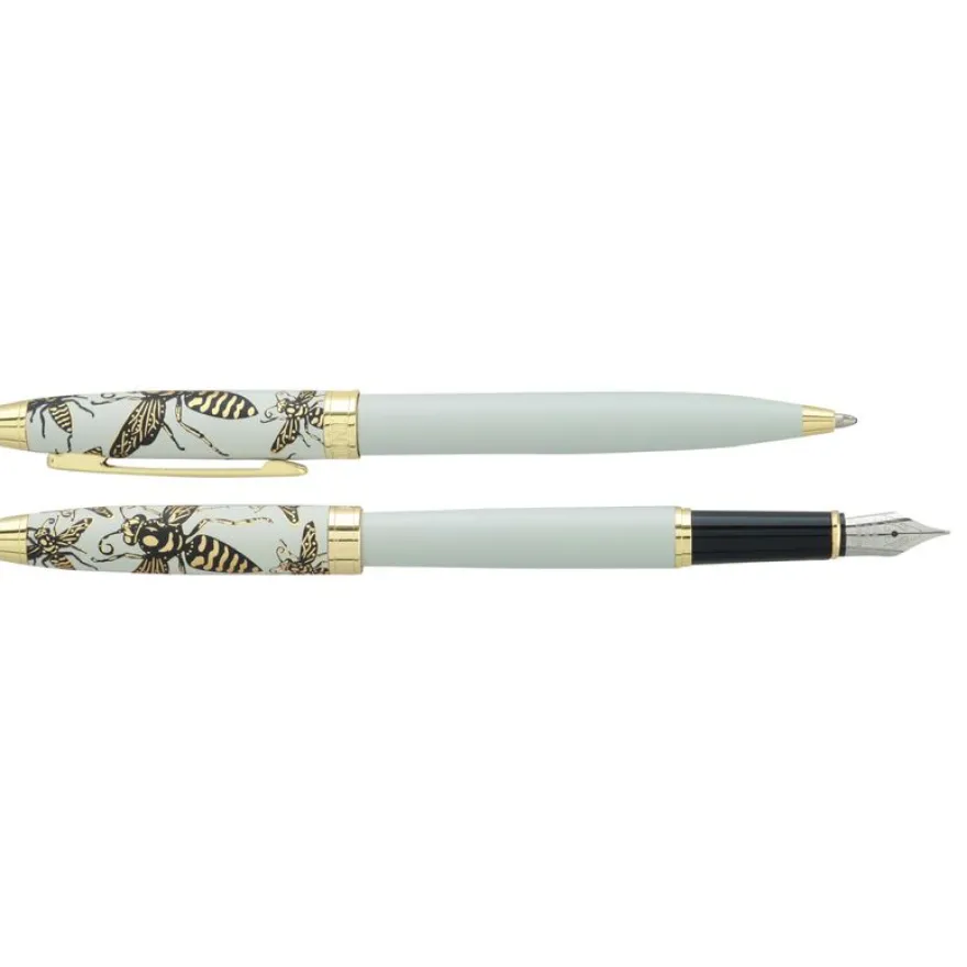 Parure bille + plume ENZO VARINI "Taormina XL Bugs" motifs abeilles coloris blanc