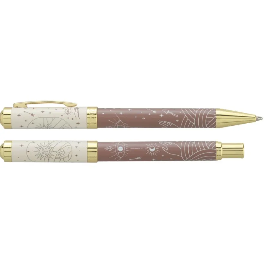 Parure bille + plume ENZO VARINI "Celestial" coloris marron & beige