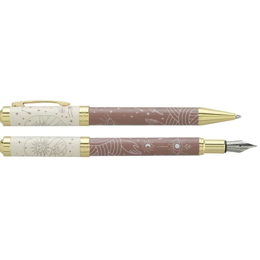Parure bille + plume ENZO VARINI "Celestial" coloris marron & beige