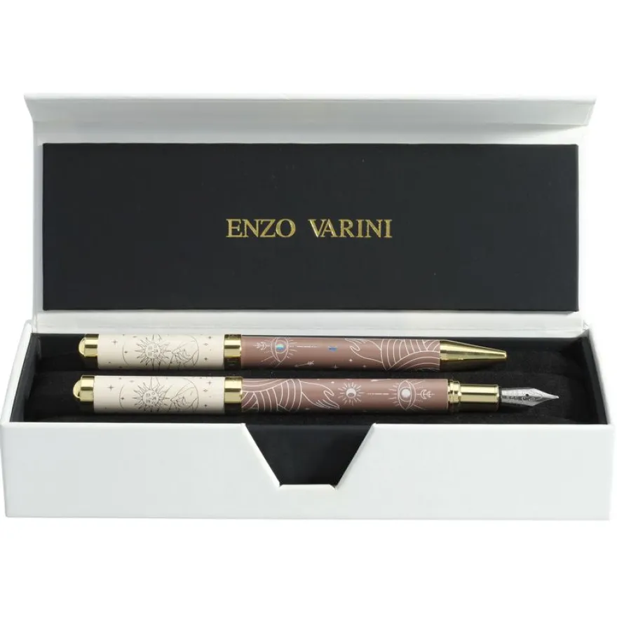 Parure bille + plume ENZO VARINI "Celestial" coloris marron & beige
