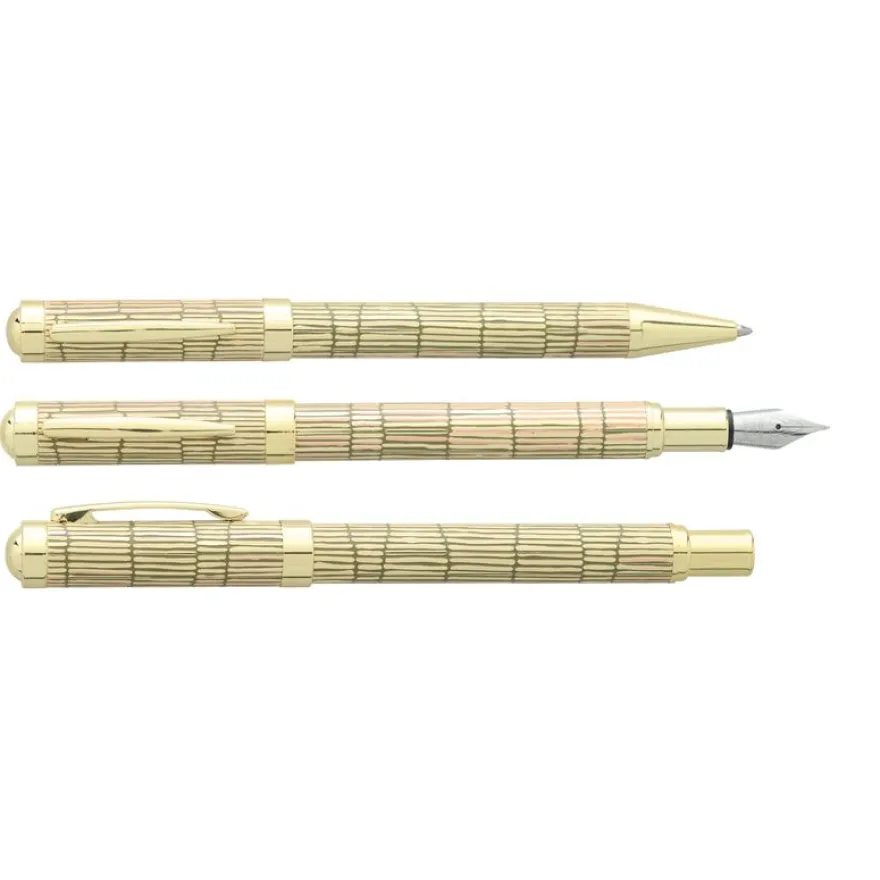 Parure plume + bille ENZO VARINI "Palazzo Tiles" coloris beige, rose & or, attributs dorés