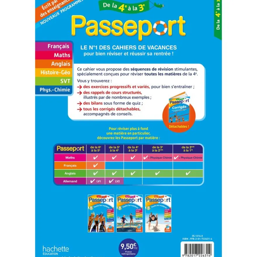 Passeport - Toutes les matières - De la 4e à la 3e - Cahier de vacances