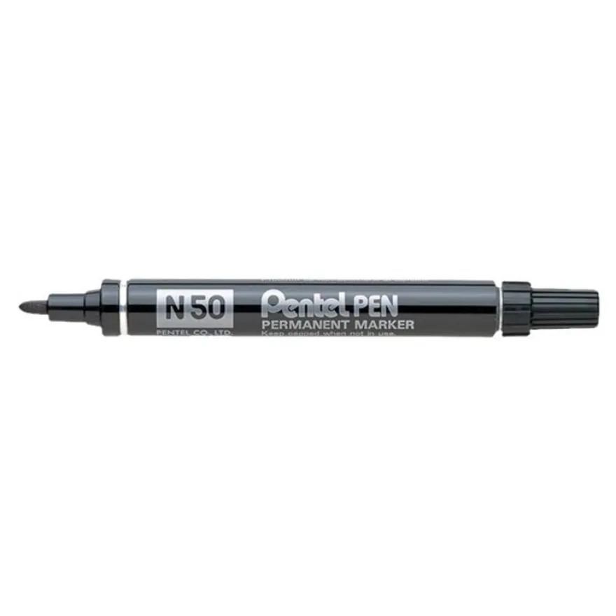 Pentel PEN N50 - Pack de 12 marqueurs permanents - pointe ogive - noir