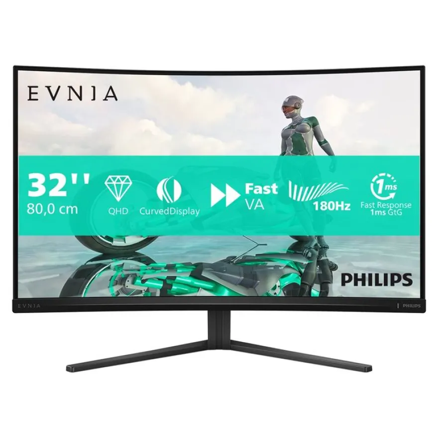 Philips Evnia 3000 32M2C3500L - Écran LED - jeux - incurvé - 32" (31.5" visualisable) - 2560 x 1440 QHD @ 180 Hz - Fast VA - 300 cd/m² - 3500:1 - HDR10 - 0.5 ms - 2xHDMI, DisplayPort - Charbon