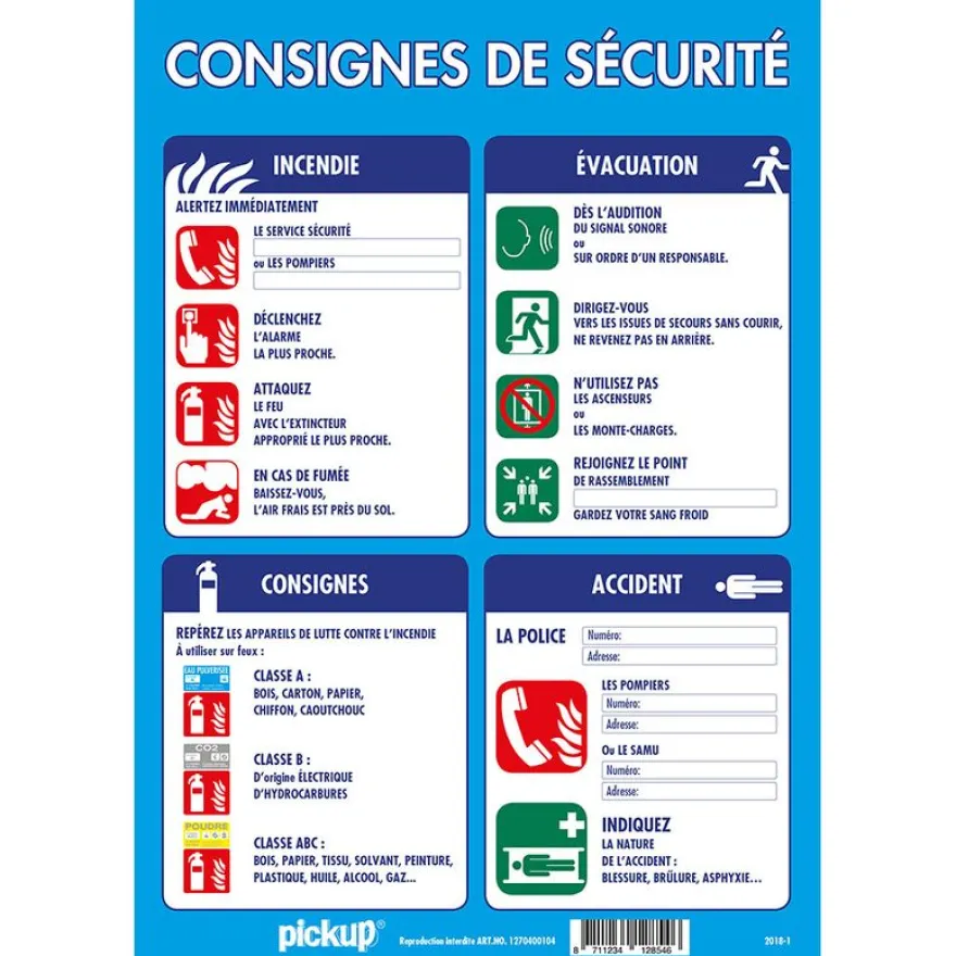 Pickup - Consignes de sécurité d'incendie obligatoires