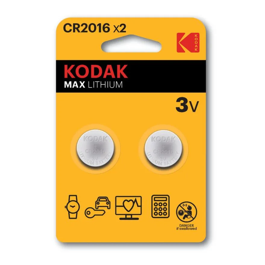 Piles bouton lithium CR2016 3V Kodak Max – Pack de 2