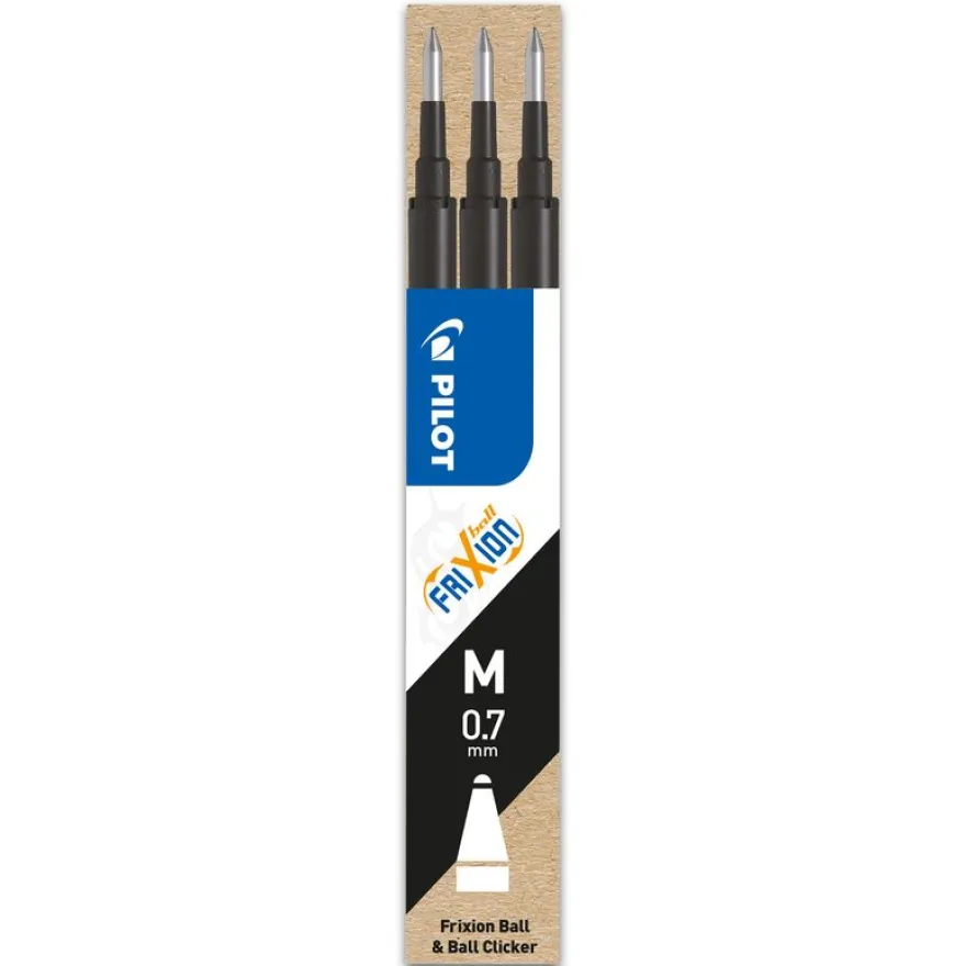 Pilot Frixion Ball - 3 Recharges pour rollers effaçables - 0,7 mm - noir