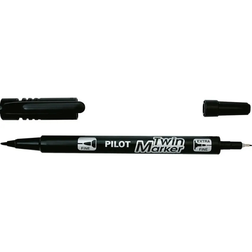 Pilot TWIN MARKER - Marqueur permanent - double pointe fine et extra fine - noir