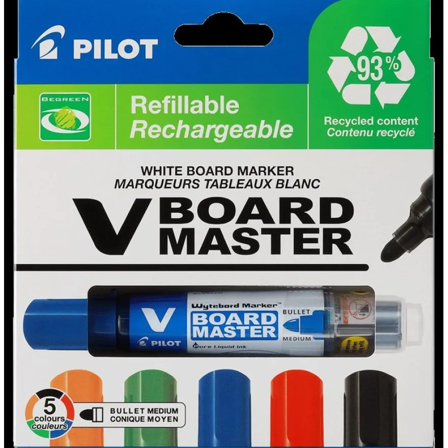 Pilot V BOARD MASTER - 5 Marqueurs effaçables - pointe ogive moyenne - couleurs assorties