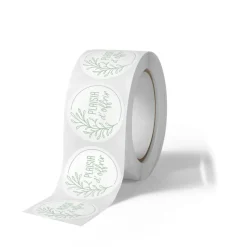 Plaisir d’Offrir – 500 étiquettes rondes autocollantes vert et blanc – rouleau déco nature