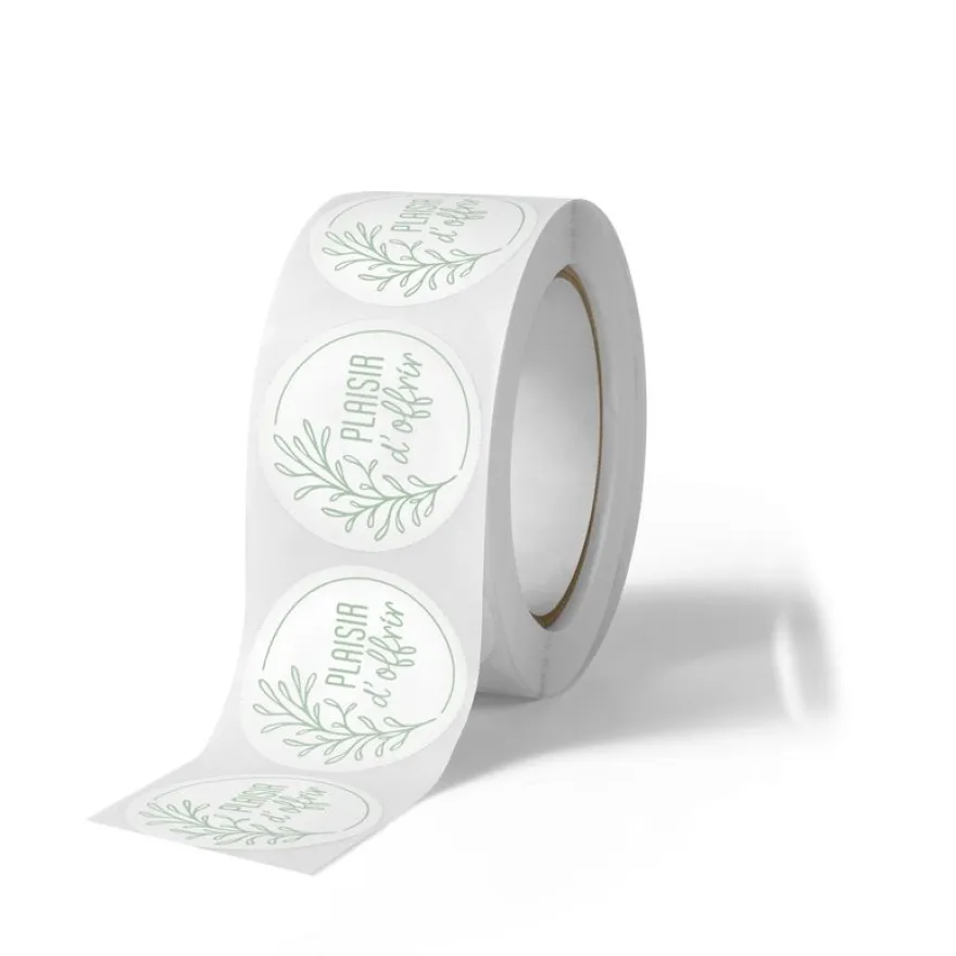 Plaisir d’Offrir – 500 étiquettes rondes autocollantes vert et blanc – rouleau déco nature