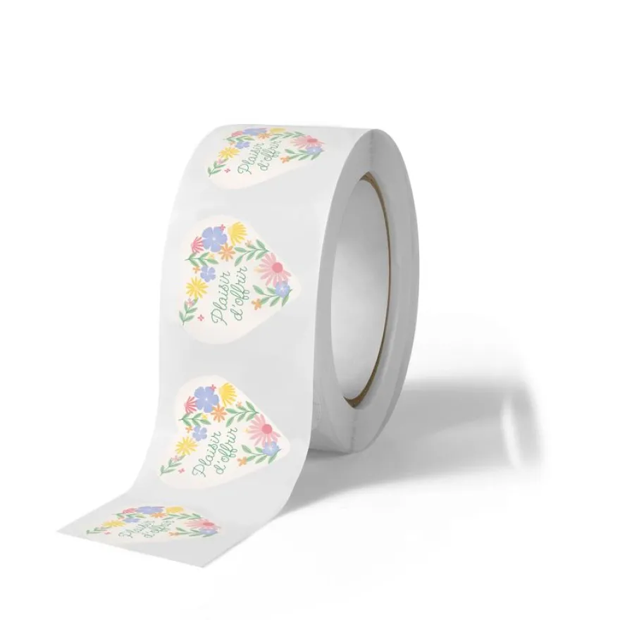 Plaisir d’Offrir – 500 étiquettes autocollantes cœur fleur 37 x 37 mm – rouleau pratique