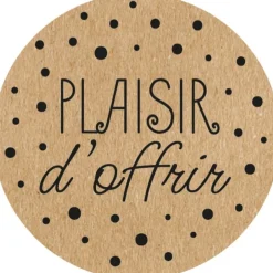 Plaisir d’Offrir – 500 étiquettes rondes autocollantes kraft à pois noirs – rouleau pratique