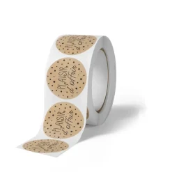 Plaisir d’Offrir – 500 étiquettes rondes autocollantes kraft à pois noirs – rouleau pratique
