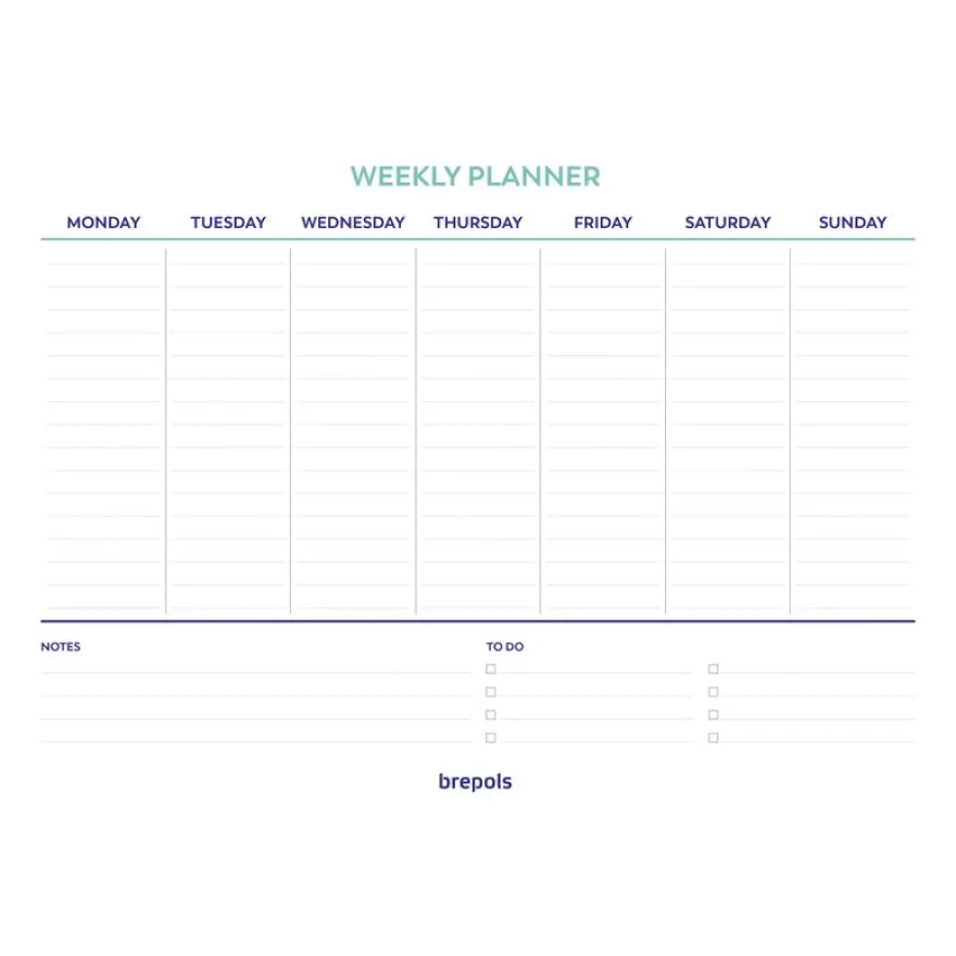 Planificateur semainier non daté – format 29,7 x 21 cm – NOUVEAU – Brepols