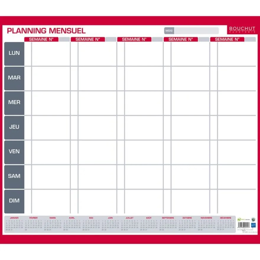 Planning Mensuel Perpétuel - 50 x 60 cm - Bouchut