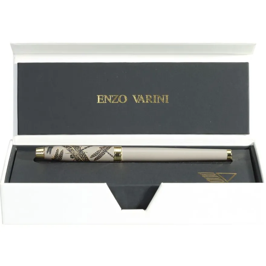 Plume ENZO VARINI "Taormina XL Bugs" motifs libellules coloris gris