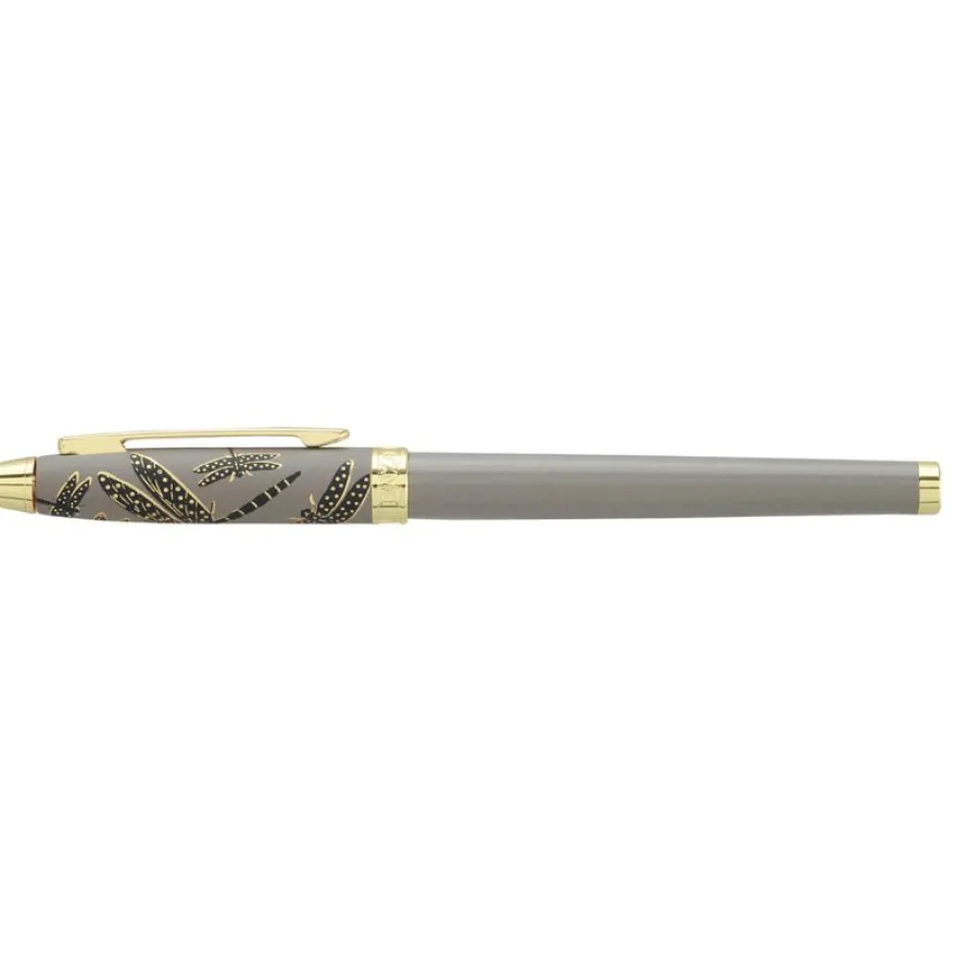 Plume ENZO VARINI "Taormina XL Bugs" motifs libellules coloris gris