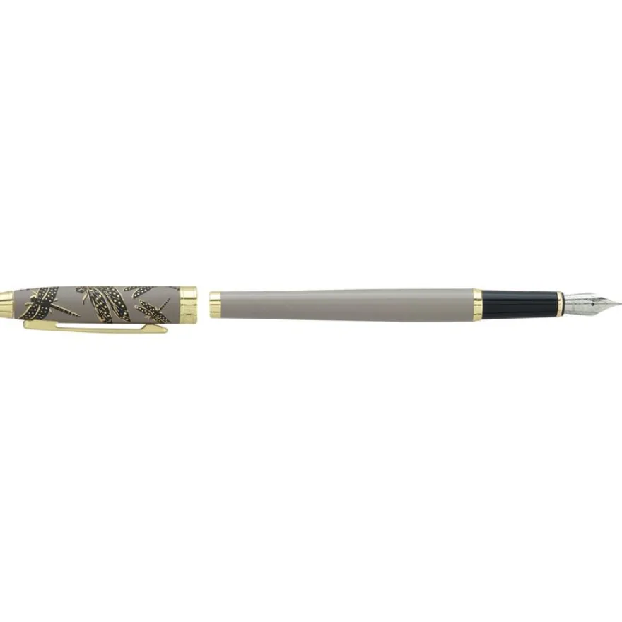 Plume ENZO VARINI "Taormina XL Bugs" motifs libellules coloris gris