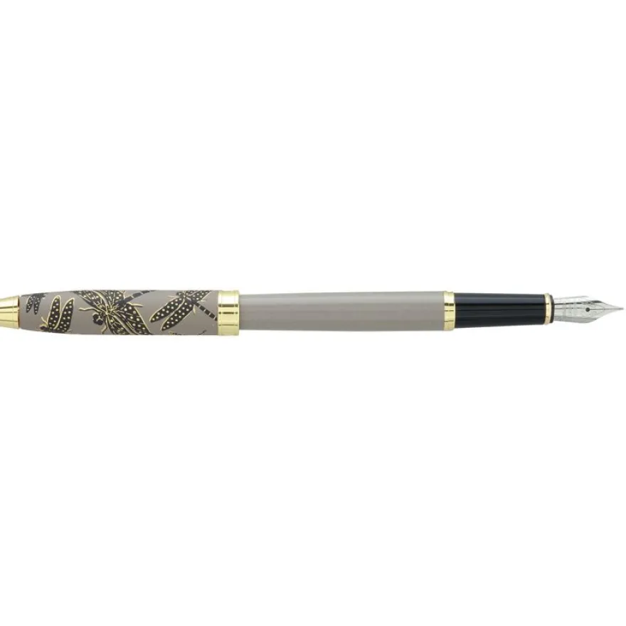 Plume ENZO VARINI "Taormina XL Bugs" motifs libellules coloris gris