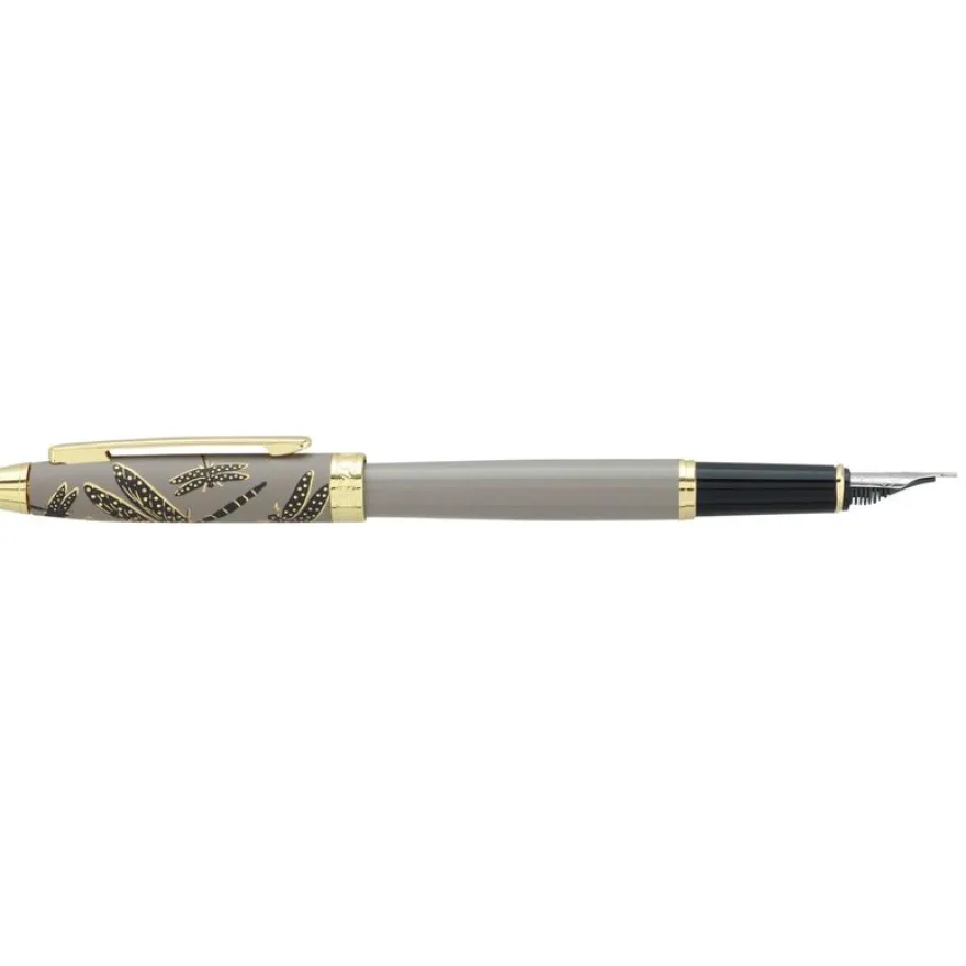 Plume ENZO VARINI "Taormina XL Bugs" motifs libellules coloris gris