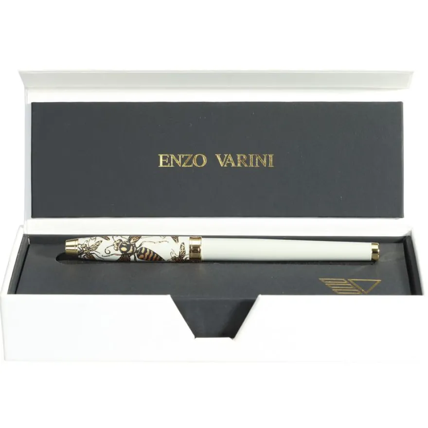 Plume ENZO VARINI "Taormina XL Bugs" motifs abeilles coloris blanc