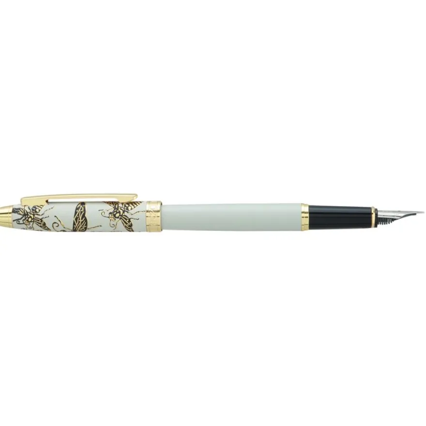 Plume ENZO VARINI "Taormina XL Bugs" motifs abeilles coloris blanc