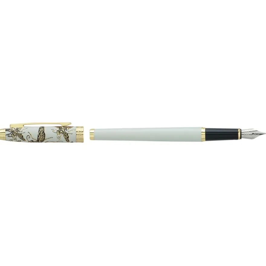 Plume ENZO VARINI "Taormina XL Bugs" motifs abeilles coloris blanc