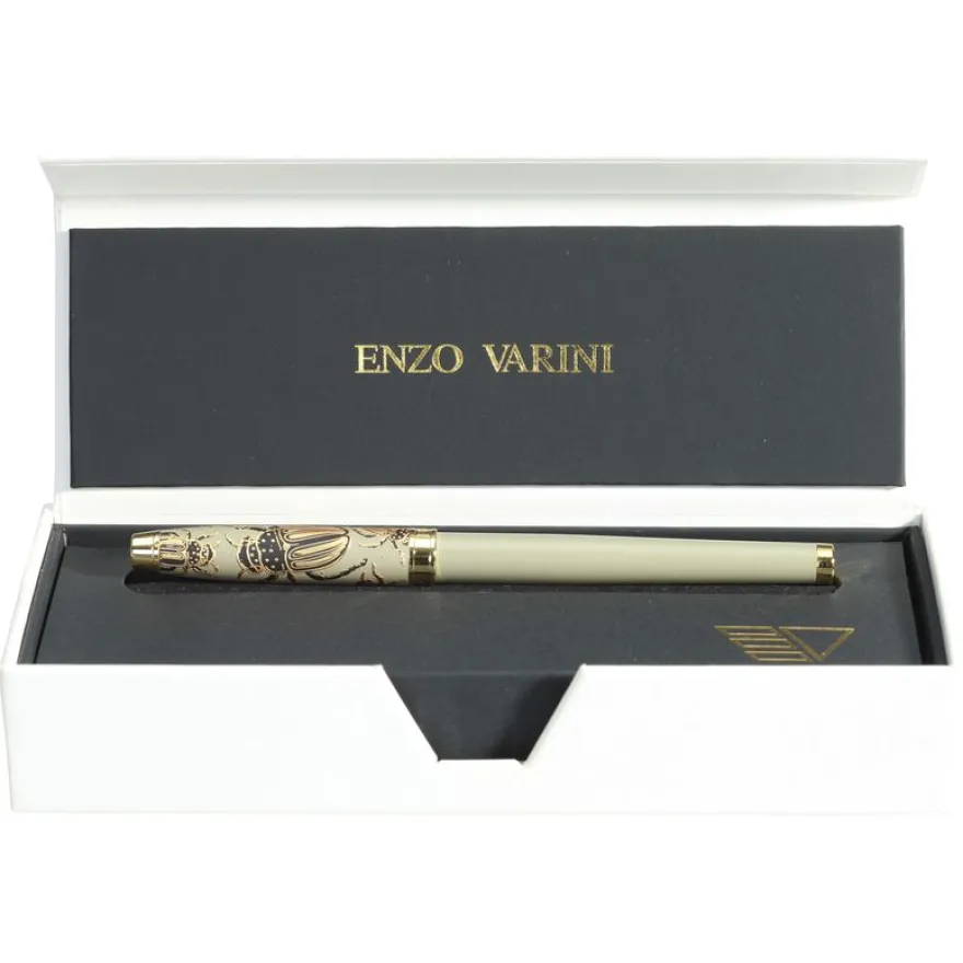 Plume ENZO VARINI "Taormina XL Bugs" motifs scarabées coloris vert gris