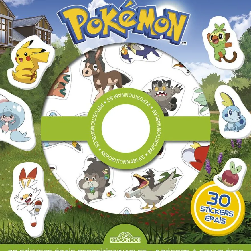 Pokémon - Pochette de stickers repositionnables Cherche-et-trouve et jeux ! Pochette de 30 autocollants épais et repositionnables avec 4 décors Dès 3 ans