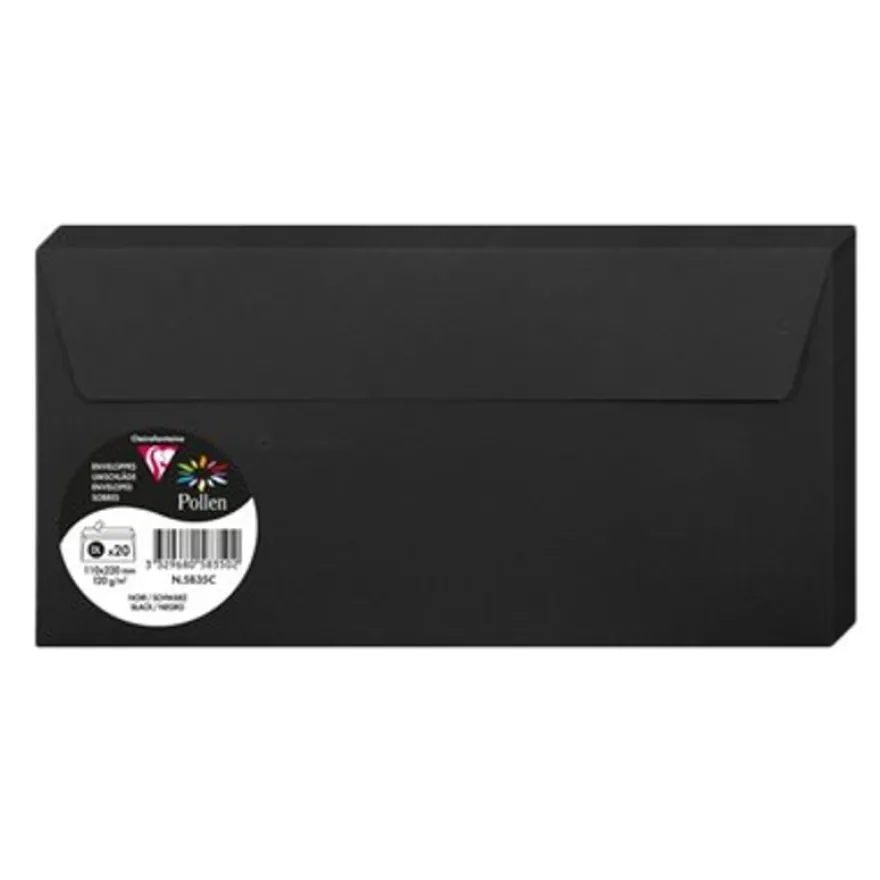 Pollen - 20 Enveloppes - 110 x 220 mm - 120 g/m² - noir