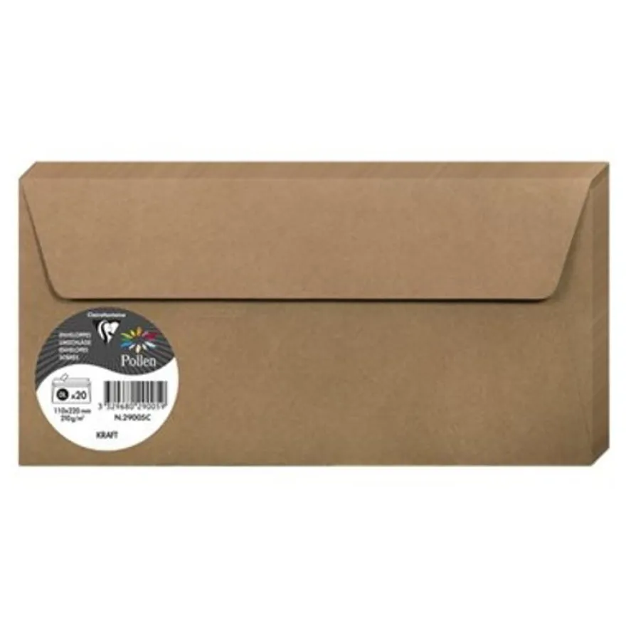 Pollen - 20 Enveloppes - 110 x 220 mm - 135 g/m² - kraft