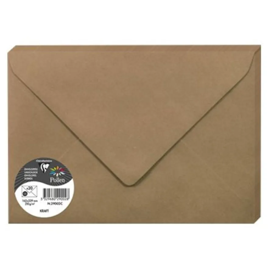 Pollen - 20 Enveloppes gommées - 162 x 229 mm - 135 g/m² - kraft