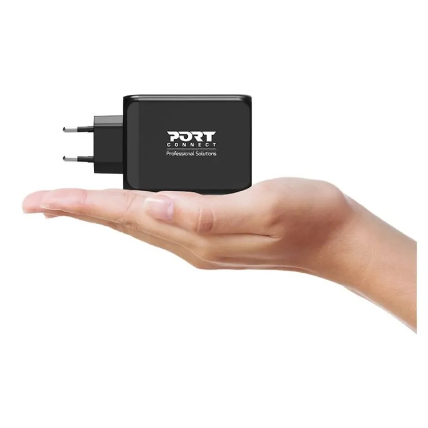 PORT Connect - Adaptateur secteur - GaN - 130 Watt - 4 connecteurs de sortie (USB type A, 3 x USB-C) - sur le câble : USB-C - Europe