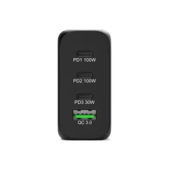 PORT Connect - Adaptateur secteur - GaN - 130 Watt - 4 connecteurs de sortie (USB type A, 3 x USB-C) - sur le câble : USB-C - Europe