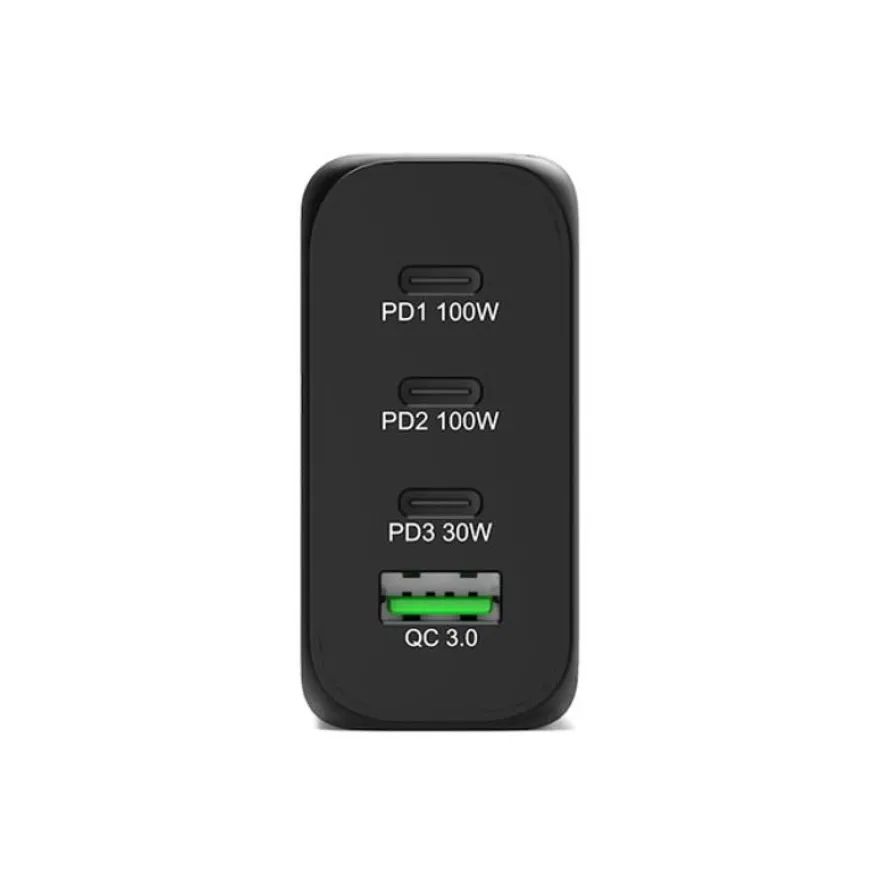 PORT Connect - Adaptateur secteur - GaN - 130 Watt - 4 connecteurs de sortie (USB type A, 3 x USB-C) - sur le câble : USB-C - Europe