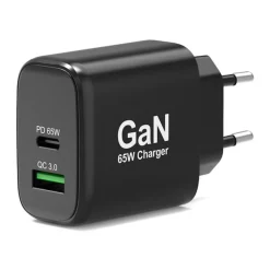 PORT Connect - Adaptateur secteur - GaN - 65 Watt - 2 connecteurs de sortie (USB type A, 24 pin USB-C) - Europe