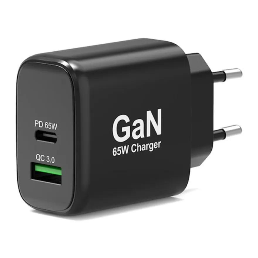 PORT Connect - Adaptateur secteur - GaN - 65 Watt - 2 connecteurs de sortie (USB type A, 24 pin USB-C) - Europe