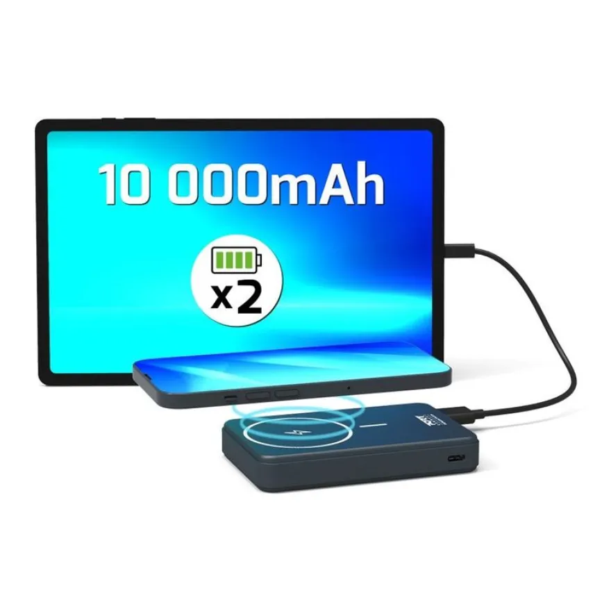PORT Connect - Batterie de secours sans fil - 10000 mAh - 2 connecteurs de sortie (USB type A, 24 pin USB-C) - sur le câble : USB-A