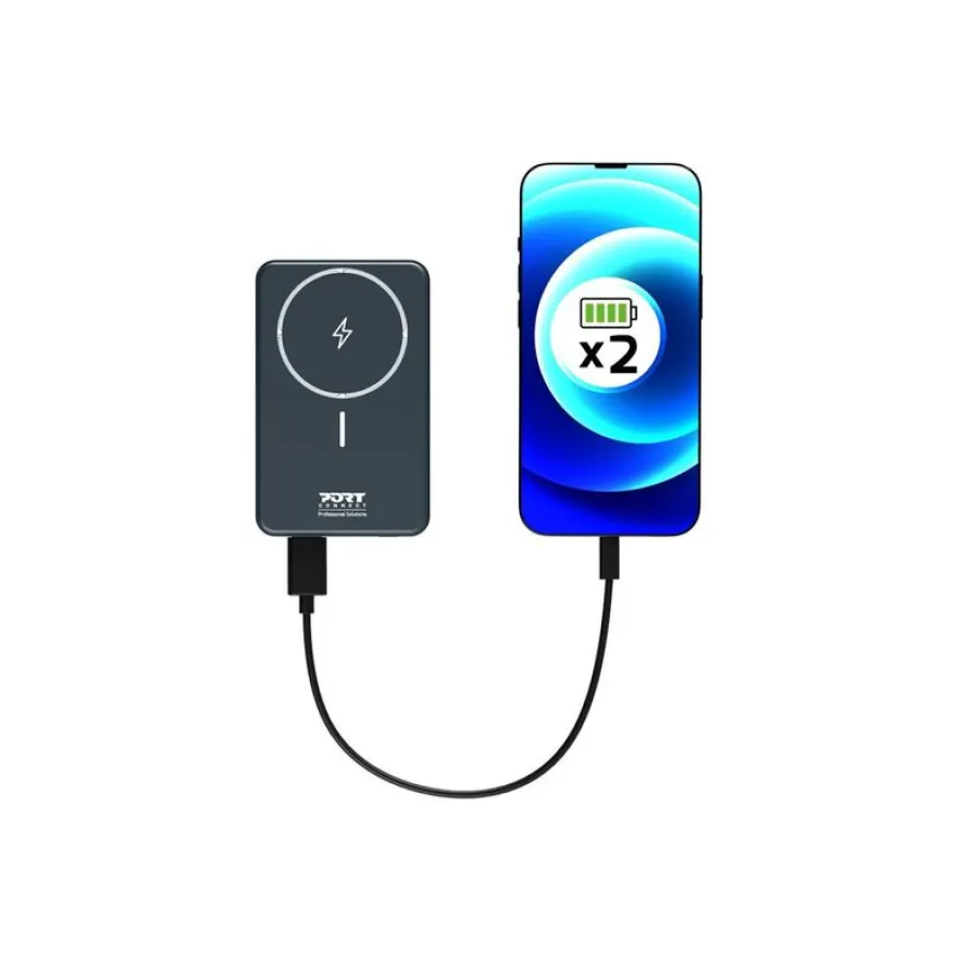 PORT Connect - Batterie de secours sans fil - 10000 mAh - 2 connecteurs de sortie (USB type A, 24 pin USB-C) - sur le câble : USB-A