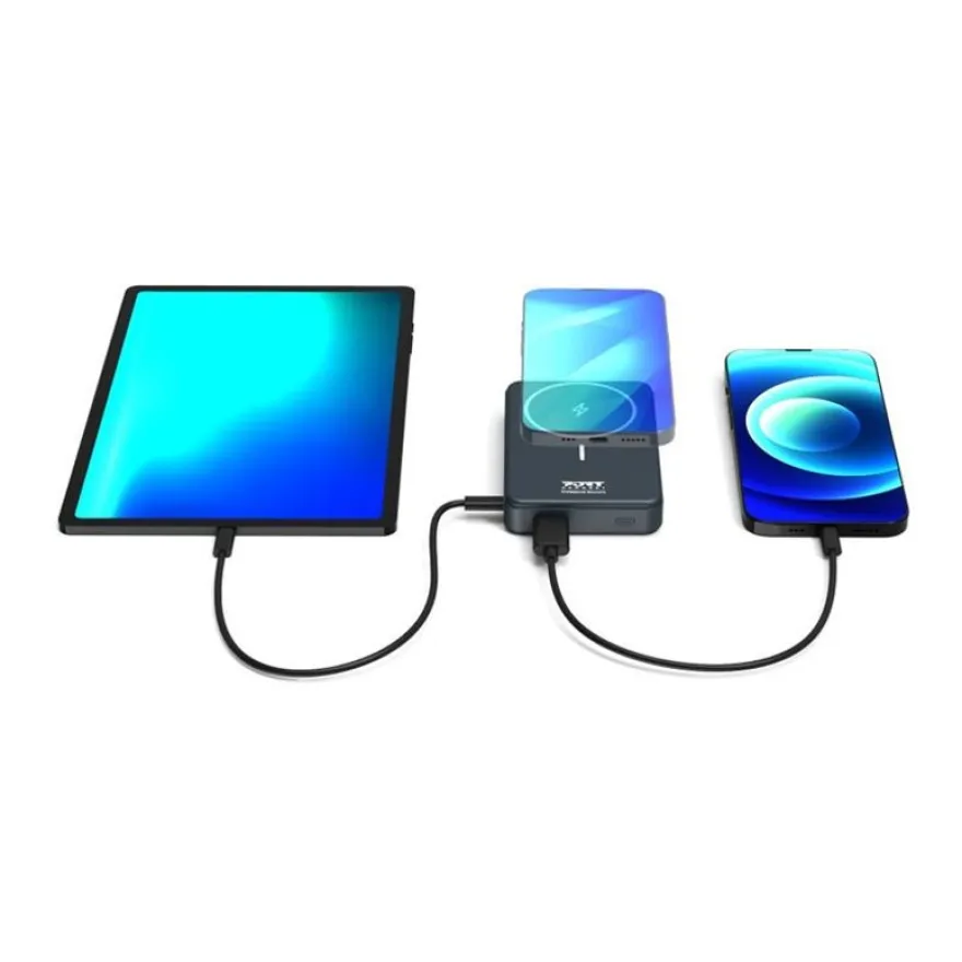 PORT Connect - Batterie de secours sans fil - 10000 mAh - 2 connecteurs de sortie (USB type A, 24 pin USB-C) - sur le câble : USB-A