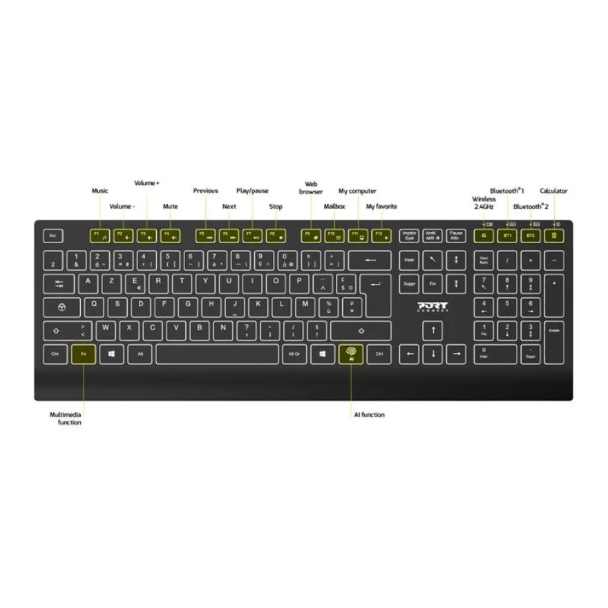 PORT Connect - Ensemble clavier et souris - sans fil - rétroéclairé - AZERTY